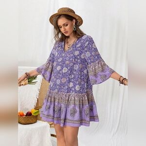 Floral Bohemian Style Plus Size Purple Dress